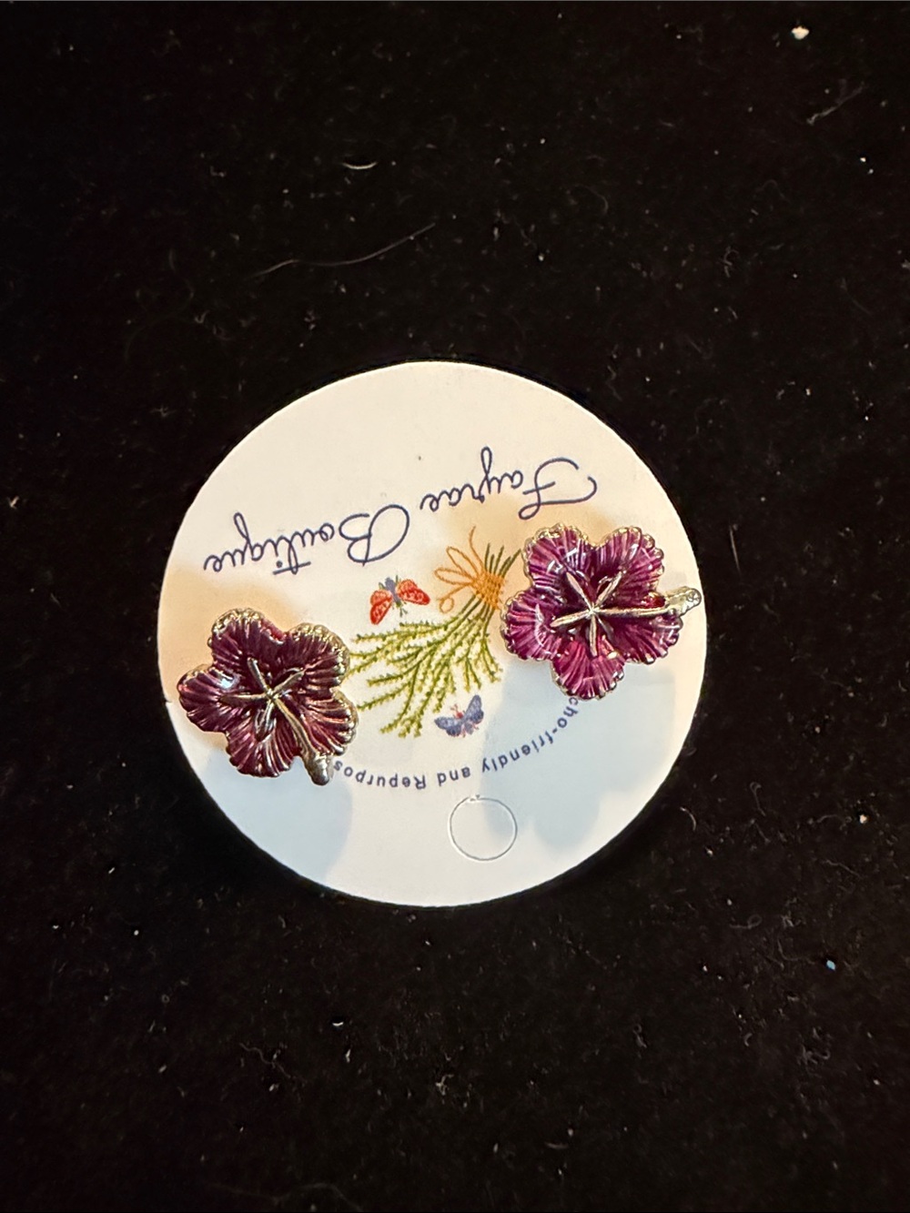 Purple Floral Stud Earrings - Women Accessories Marked Backing SAO